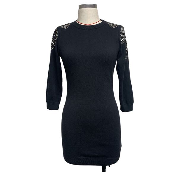 H&M Womens Size 6 Black Knit Studded Shoulder Mini Dress - Picture 1 of 5